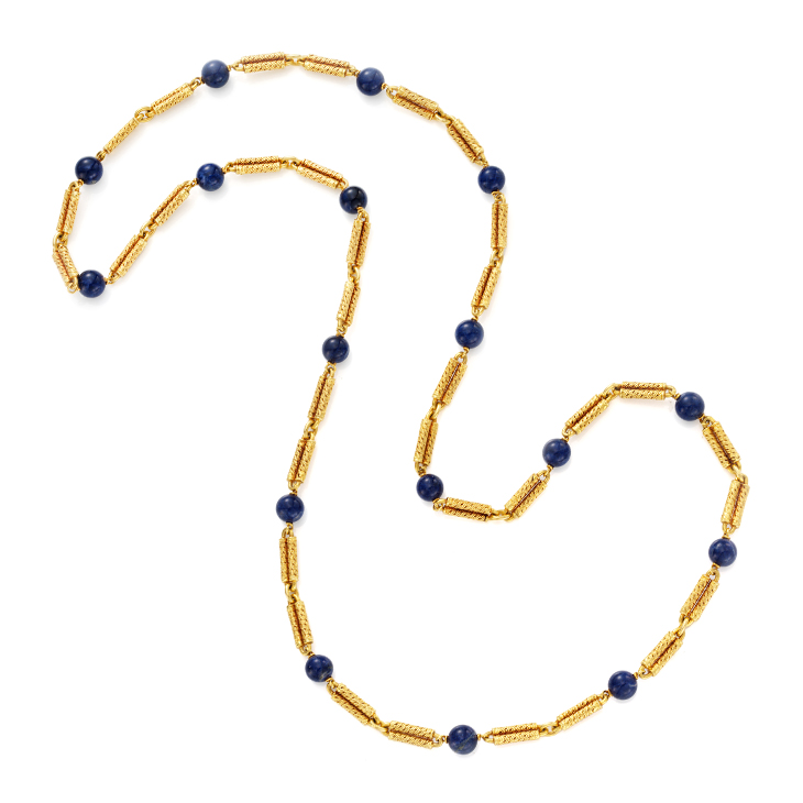 A Lapis Lazuli and Gold Long Chain Necklace, by Van Cleef & Arpels, circa 1960