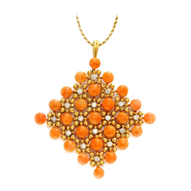 A Coral and Diamond Pendant, by Van Cleef & Arpels, circa 1970