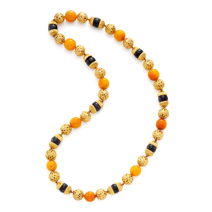 An Amethyst, Amber and Gold Bead Necklace, by Van Cleef & Arpels