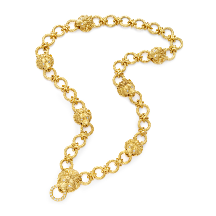 A Gold and Diamond Lion Head Sautoir, by Van Cleef & Arpels