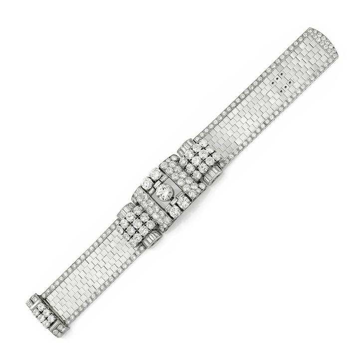 A Retro Diamond and Platinum ‘Ludo Hexagone’ Bracelet, by Van Cleef & Arpels, circa 1940