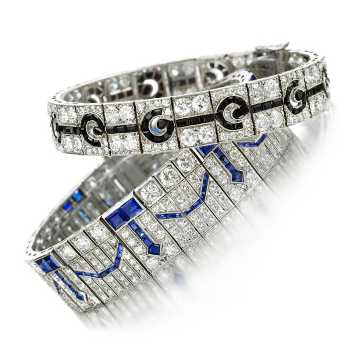 A Pair of Art Deco Sapphire, Onyx and Diamond Bracelets, by Van Cleef & Arpels, circa 1925