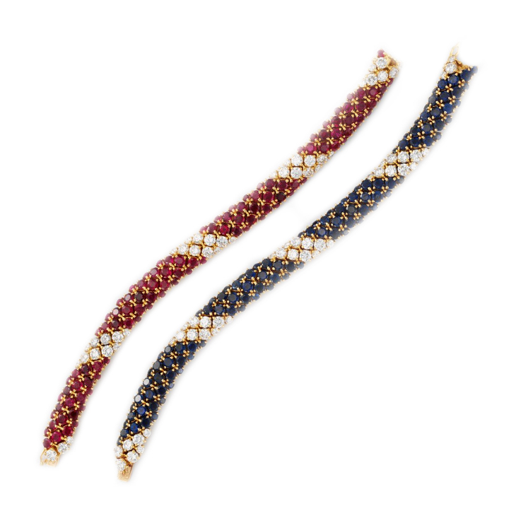 A Pair of Ruby, Sapphire and Diamond Bracelets, by Van Cleef & Arpels, circa 1960