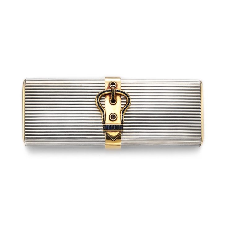 A Silver, Gold and Sapphire Vanity Case, by Hermes, circa 1950