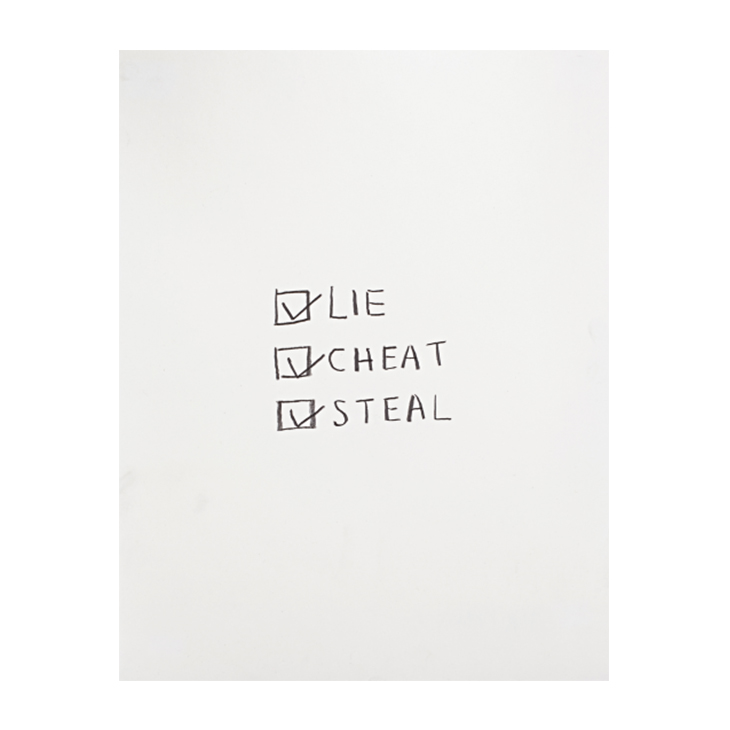 Jack Pierson, ‘Lie Cheat and Steal’, 1991 pencil on woven paper