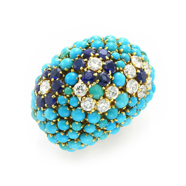 A Turquoise, Sapphire and Diamond Ring, by Van Cleef & Arpels, circa 1960