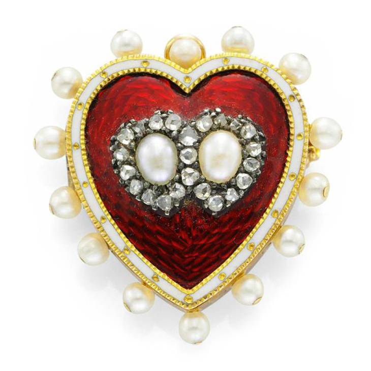 An Antique Enamel, Seed Pearl and Diamond Pin Brooch, circa 1890