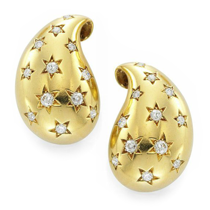 A Pair of Gold and Diamond Ear Clips, by Cartier, circa 1940