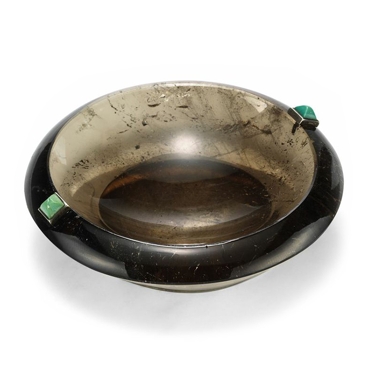 An Art Deco Quartz, Turquoise and Silver Ashtray, by Cartier, circa 1920