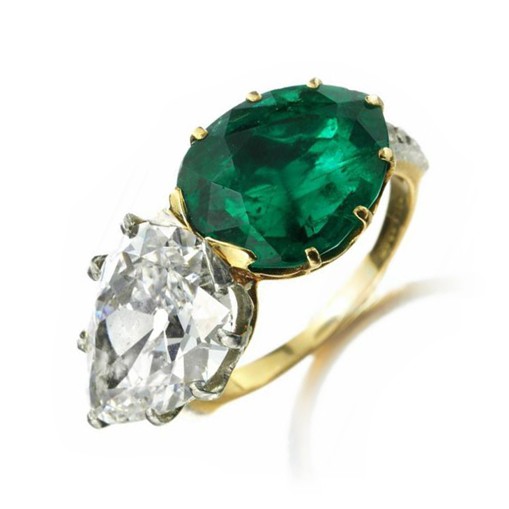 FD Gallery | An Colombian Pear-shaped Emerald and Pear-shaped Diamond ...