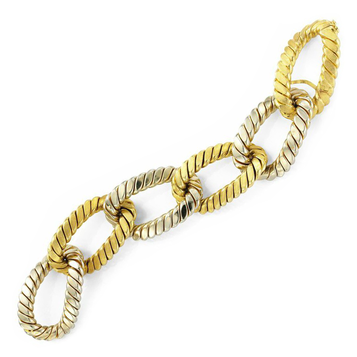 A Bi-colored Textured Link 18k Gold Bracelet, by Van Cleef & Aprels, circa 1945