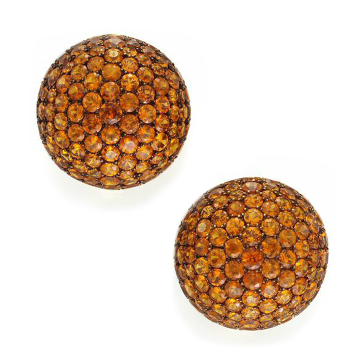 A Pair of Mandarin Garnet and Gold Ear Clips, by Hemmerle