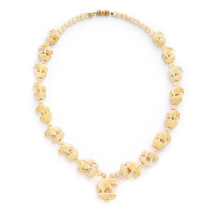 FD Gallery | An Antique Carved Ivory Elephant Necklace, circa 1900