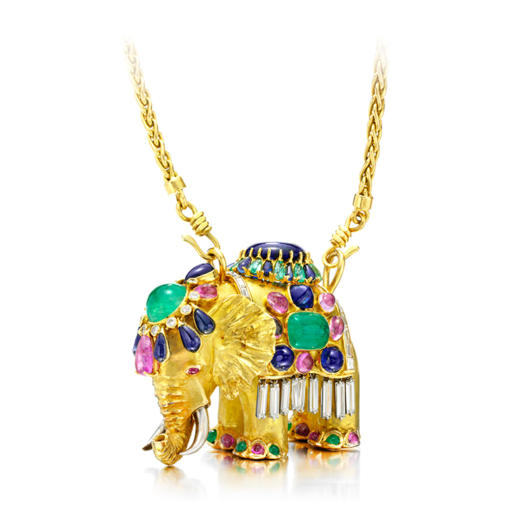 A Multi-gem and Gold Elephant Pendant, by Boivin, circa 1940