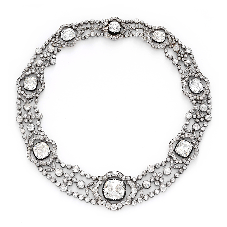 An Antique Diamond and Silver-topped Gold Necklace, circa 1870