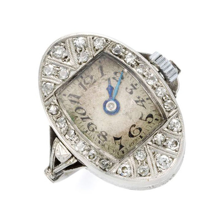 An Edwardian Diamond and Platinum Watch Ring, circa 1910