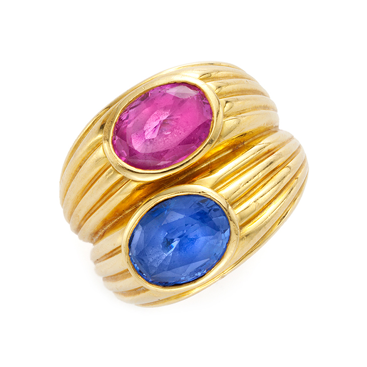A Multi-colored Sapphire and Gold Twin Stone Ring, by Bulgari