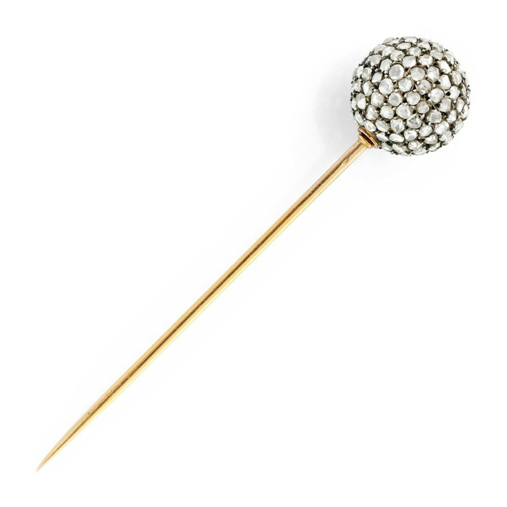 An Antique Rose-cut Diamond and Gold Stick Pin, circa 19th Century