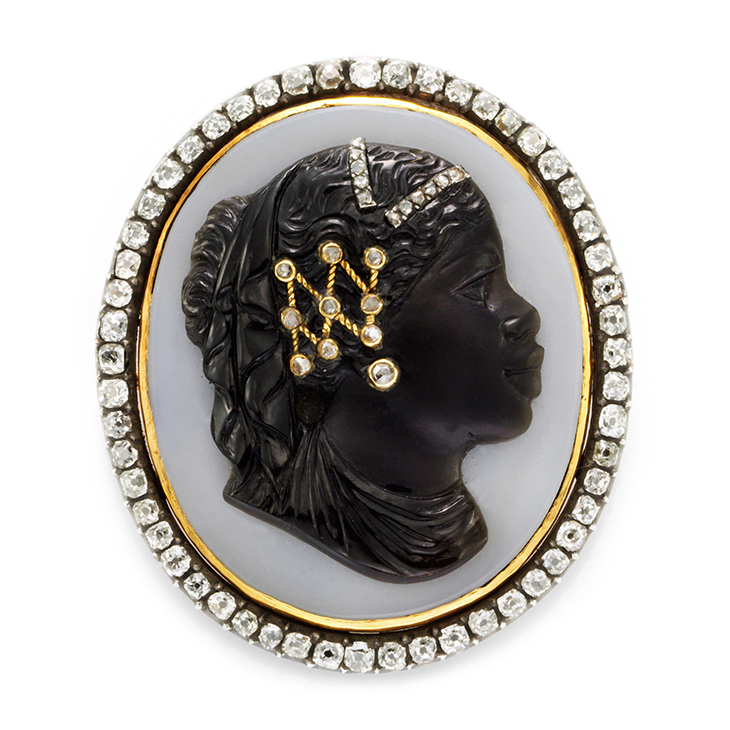 An Antique Carved Shell and Diamond Cameo, 19th Century