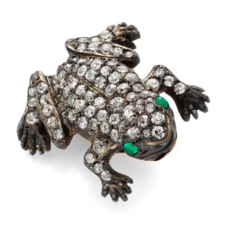 An Antique Diamond and Emerald Frog Brooch, 19th Century