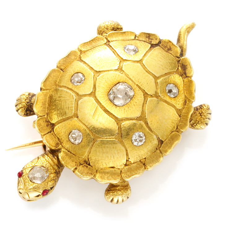 An Antique Gold and Diamond Turtle Brooch