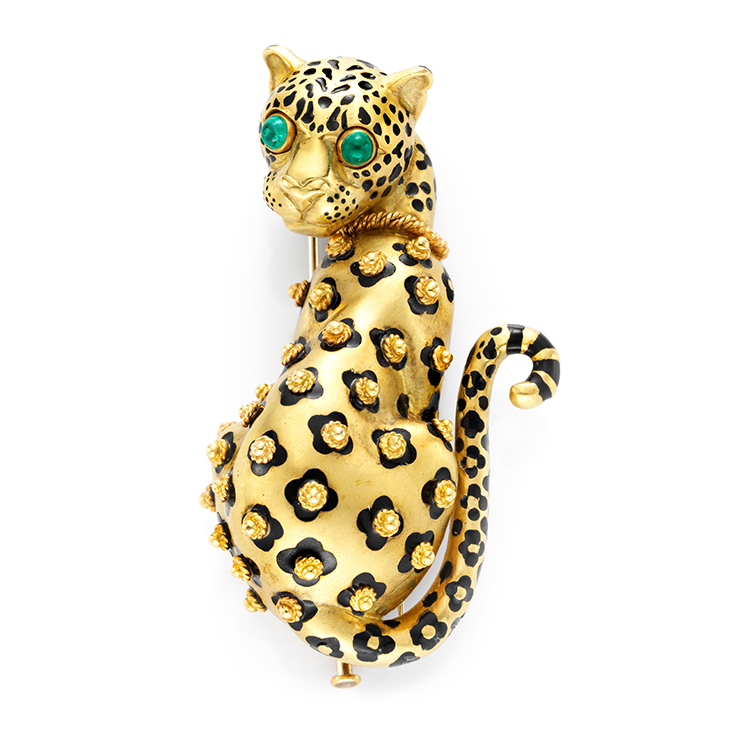 FD Gallery | An Emerald, Enamel and Gold Leopard Brooch, by David Webb