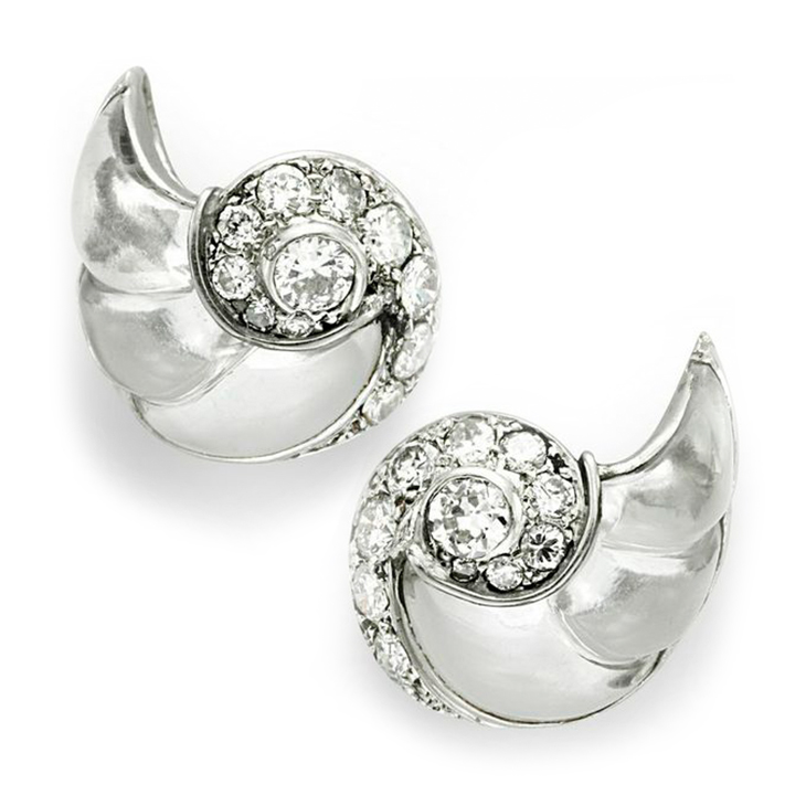 A Pair of Rock Crystal and Diamond Ear Clips, by Boucheron, circa 1930