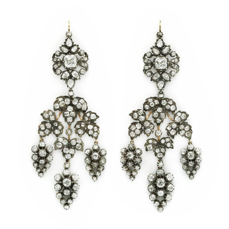 A Pair of Antique Diamond Ear Pendants, circa 19th Century