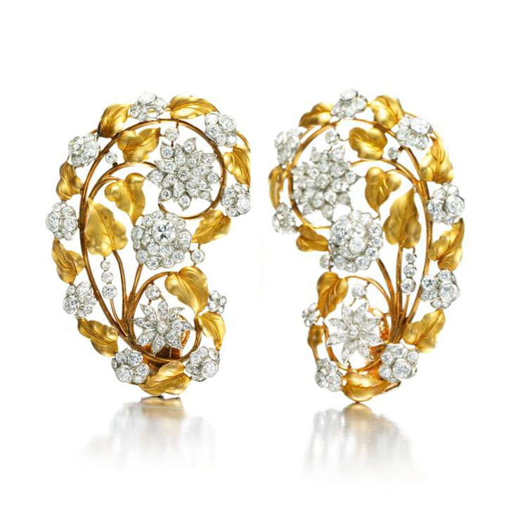 A Pair of Gold and Diamond Ear Clips, by Rene Boivin, circa 1934