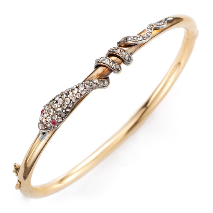 An Antique Diamond and Gold Serpent Bangle, circa 1880