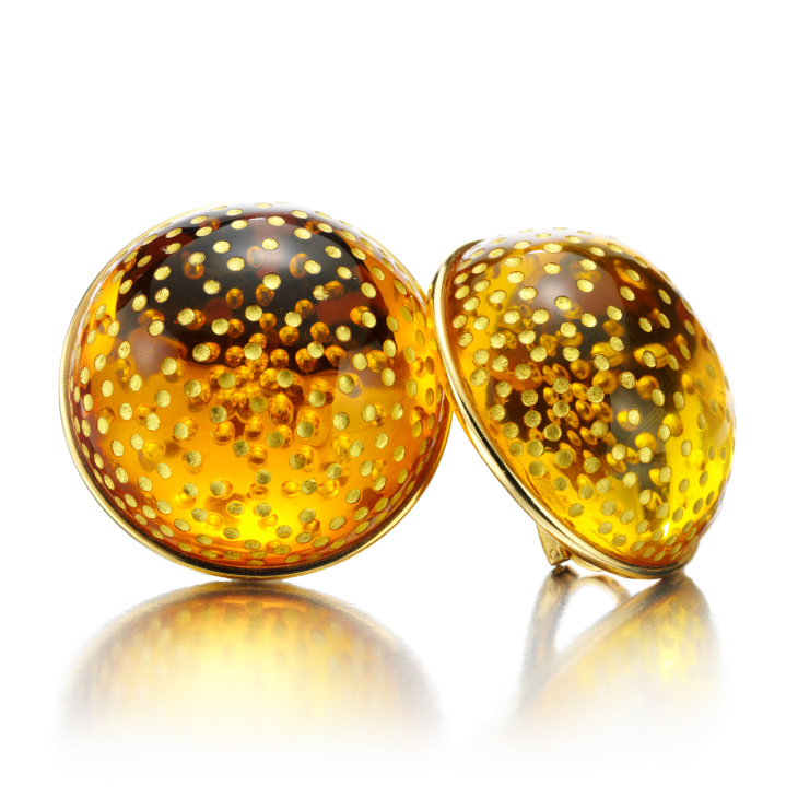 A Pair of Amber and Gold Ear Clips, by JAR