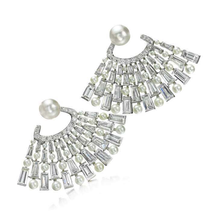 A Pair of Natural Pearl and Diamond ‘Chinese Fans’ Ear clips, by Bhagat