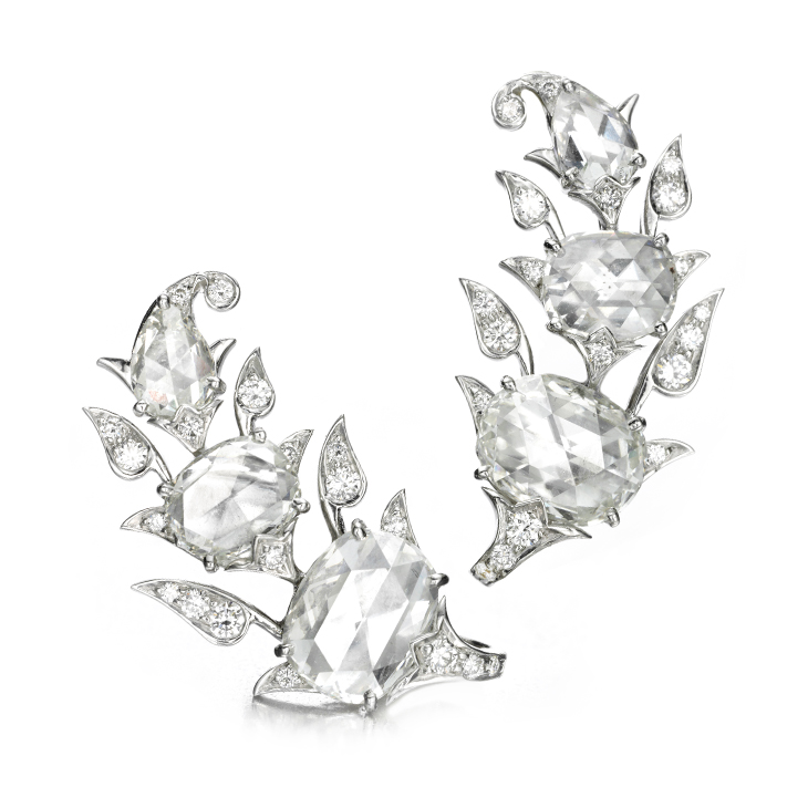 A Pair of Diamond and Platinum Ear Clips, by Bhagat