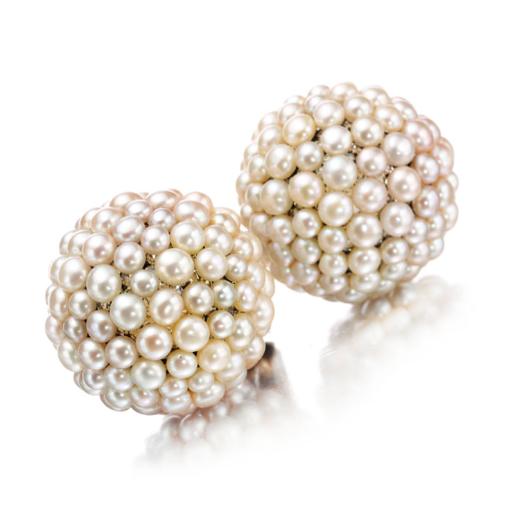 A Pair of Natural Pearl and Diamond Ear Clips, by JAR