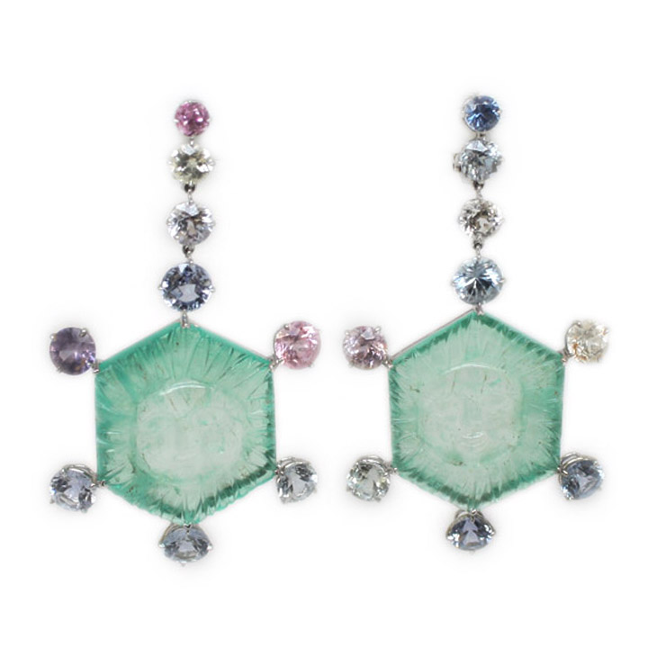 A Pair of Emerald and Spinel Ear Pendants, by Taffin