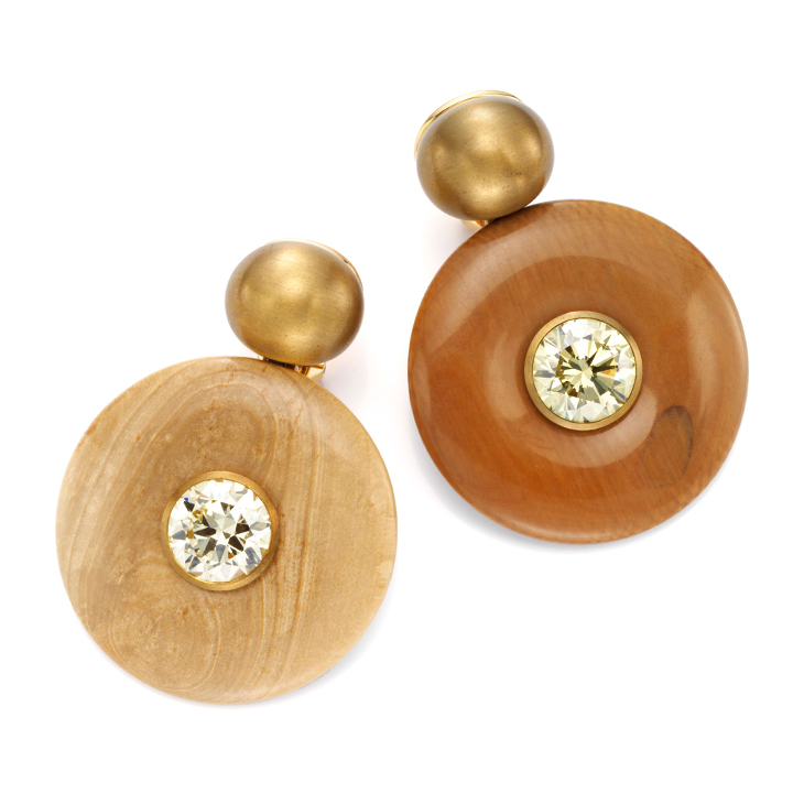 A Pair of Wood and Diamond Ear Pendants, by Hemmerle