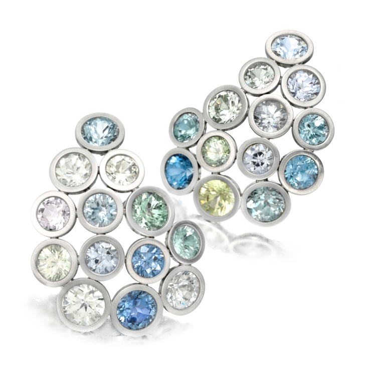 A Pair of Multi-colored Sapphire and Platinum Ear Clips, by Taffin