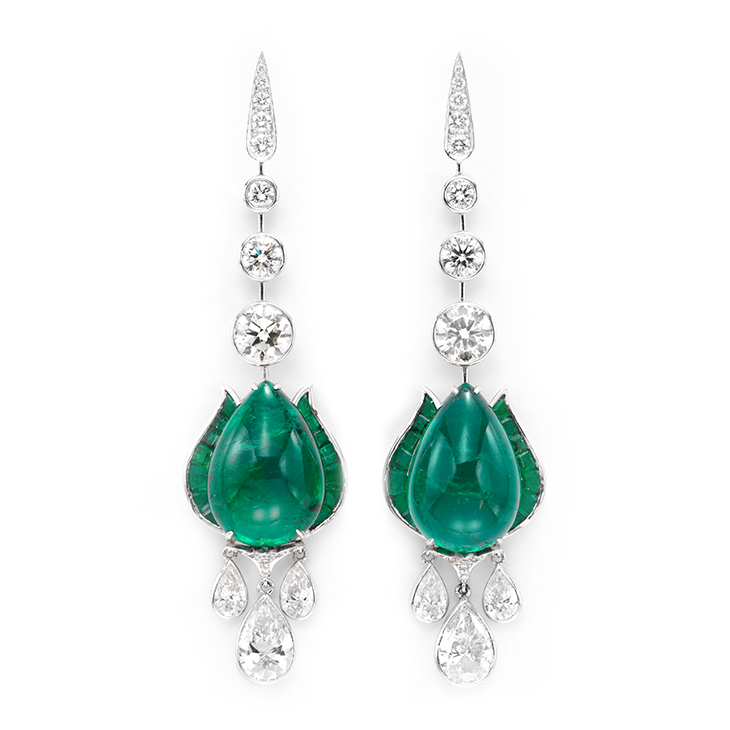 A Pair of Emerald and Diamond Ear Pendants, by Bhagat