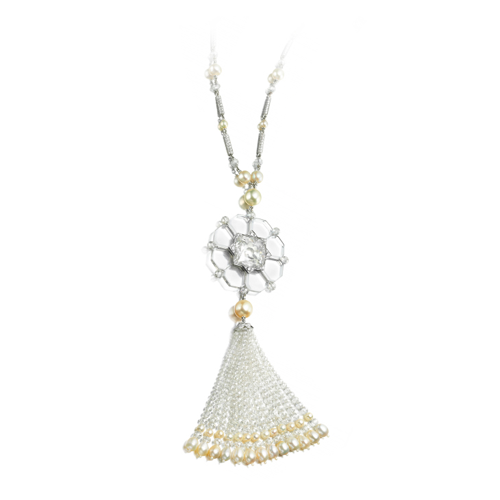 A Rock Crystal, Diamond and Natural Pearl Sautoir Necklace, by Bhagat