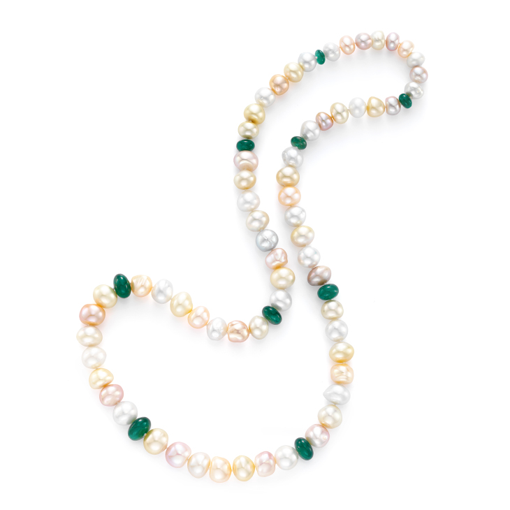 A South Sea Pearl and Emerald Bead Strand, by Taffin