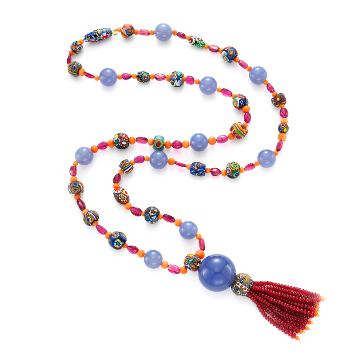 A Tourmaline and Venetian Bead Sautoir, by Taffin