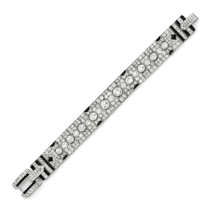An Art Deco Onyx and Diamond Bracelet, circa 1920