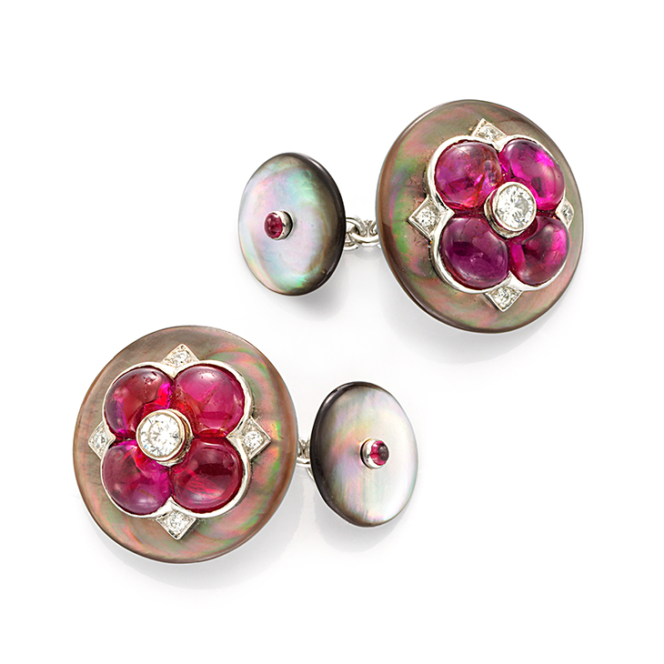 A Pair of Mother of Pearl and Ruby Cufflinks, by Bhagat