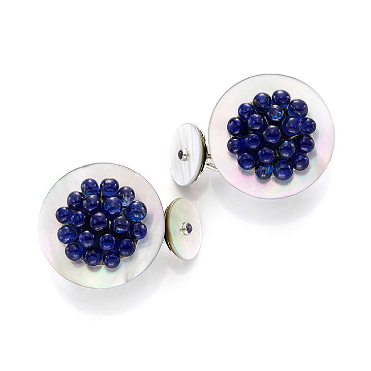 A Pair of Mother of Pearl and Sapphire Cufflinks, by Bhagat