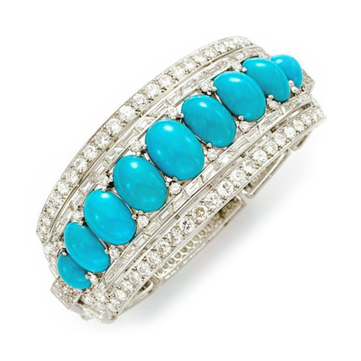 An Art Deco Turquoise and Diamond Bangle Bracelet, by Cartier, circa 1935