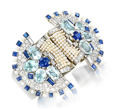 FD Gallery | An Art Deco Natural Pearl, Sapphire and Diamond Cuff, by ...