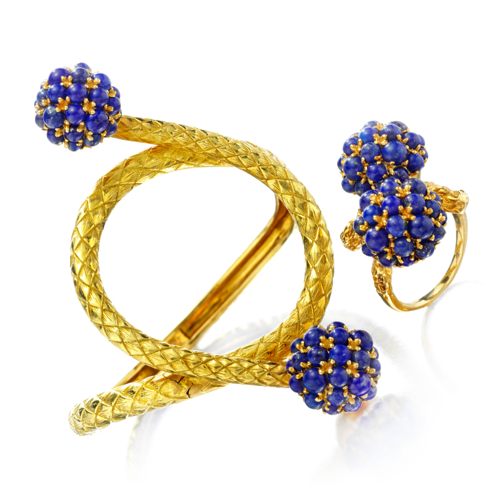 A Set of Lapis Lazuli and Gold Jewelry: Bracelet and Ring, by Cartier, circa 1965