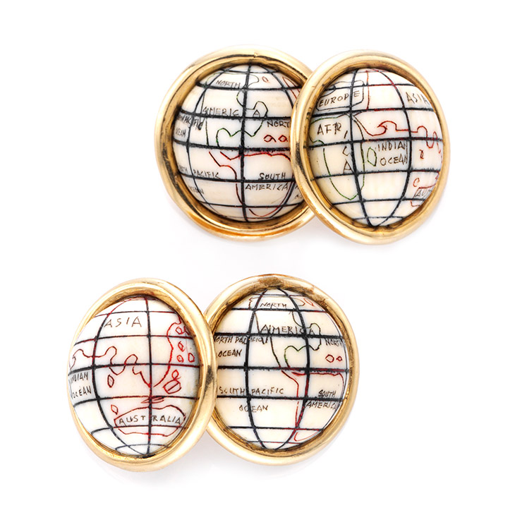 A Pair of Ivory and Gold Globe Cufflinks, by Cartier, circa 1960