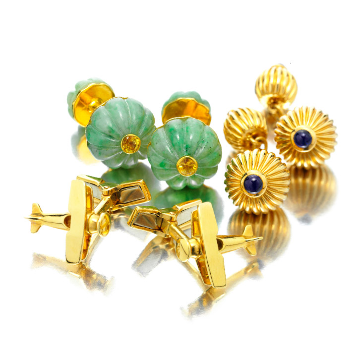 A Group of Multi-gem and Gold Cufflinks, by Cartier