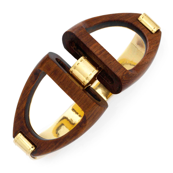 A Wood and Gold Cuff Bracelet, by Guy Freres, circa 1970